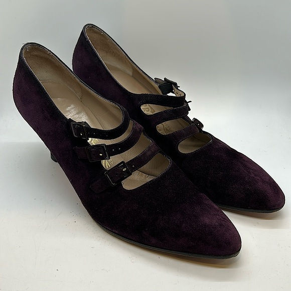 Salvatore Ferragamo Shoes - Salvatore Ferragamo Maroon/Dark Purple Suede Pointed Toe Heels Shoes **Sz 9.5**
